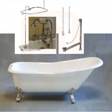 Acrylic Slipper Style 5-1/2' Claw Tub, British telephone style faucet with shower enclosure