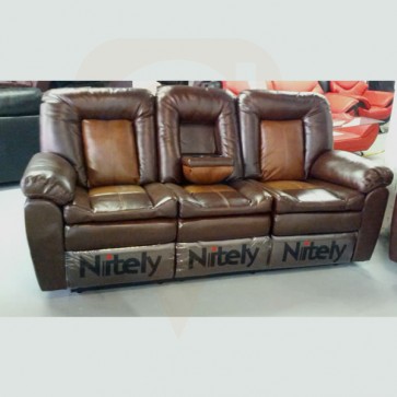 Light Brown Leather Match 3 Seat Recliner Sofa