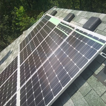 Solar energy power installation on steep roof