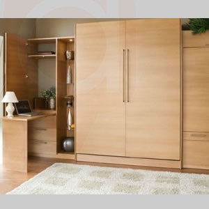 Single Hardrock Maple Murphy bed with side cabinets